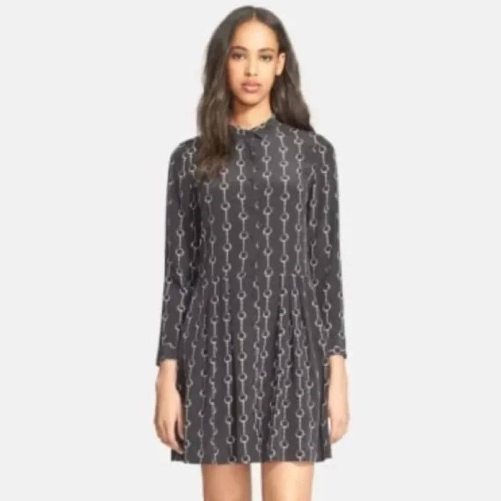 The Kooples Handcuff Chain Polka Dot Long Sleeve Silk Dress